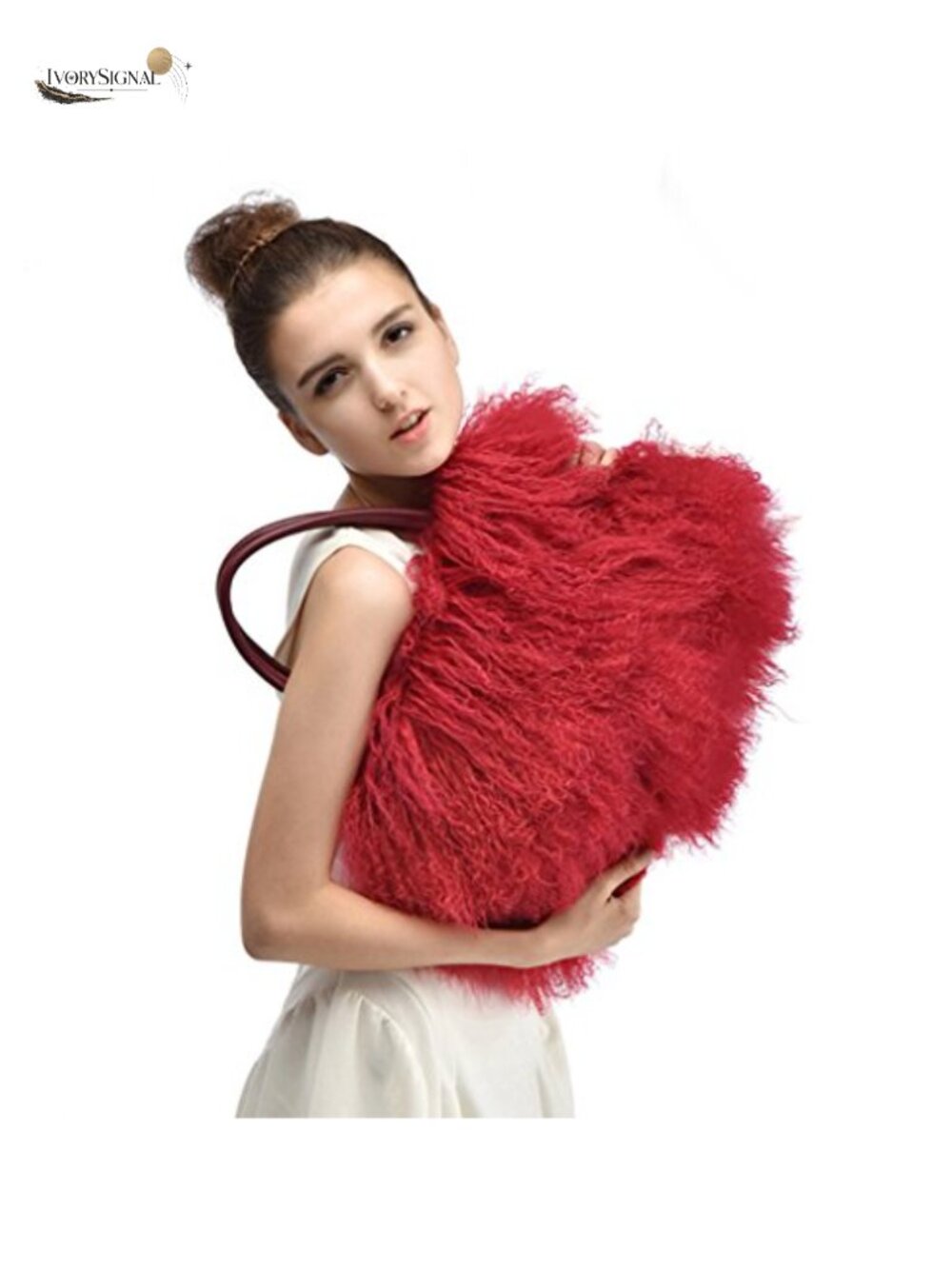 Fur Tote Handbag Mongolian Lamb Fur Hobo Bag Luxury Genuine Leather Handles